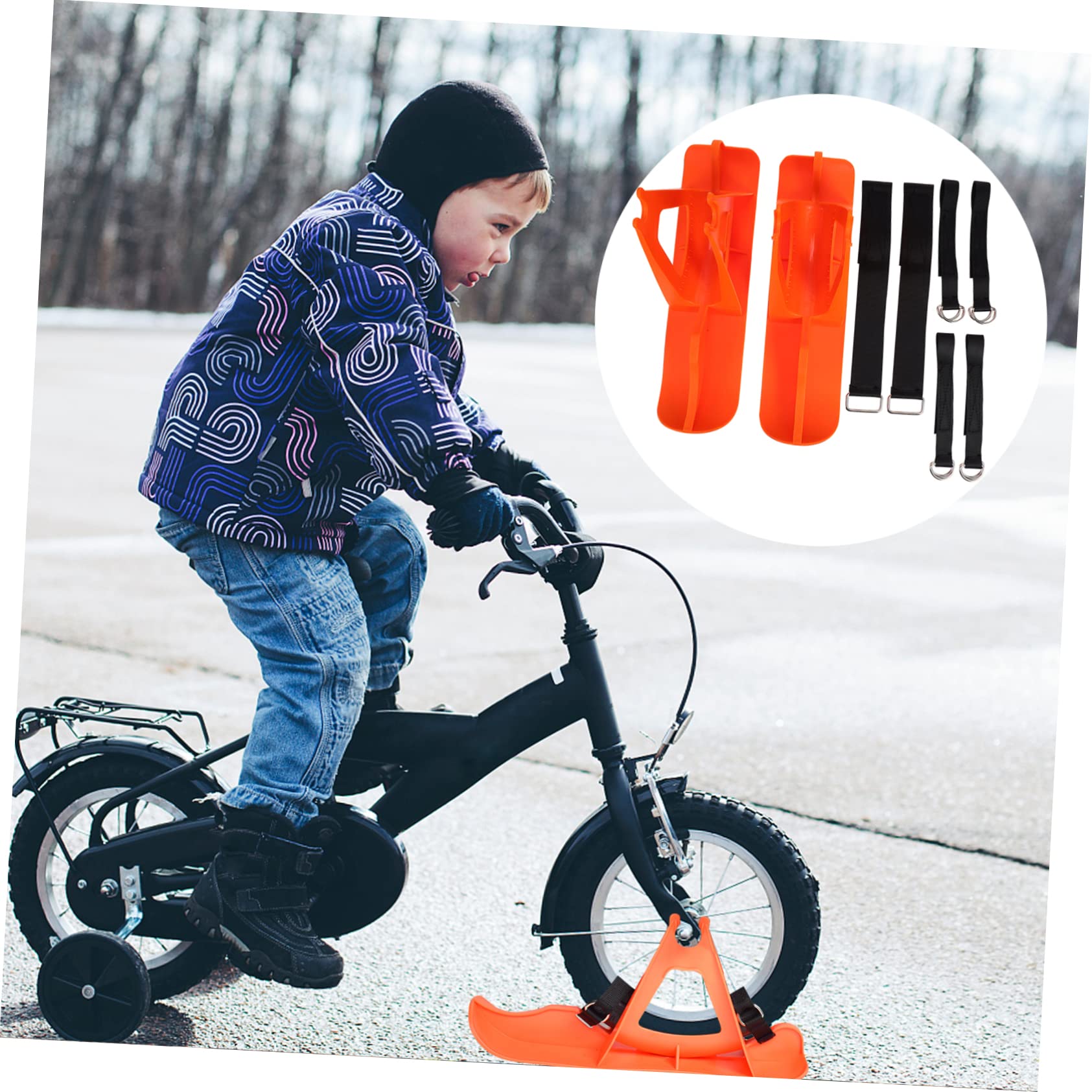 WOONEKY Anti-Freeze Boys and Girls Bike Stand Snowboard Shaped 10-12 Inches Bike Parking Rack Winter Outdoor Sledding Accessories Easy Installation