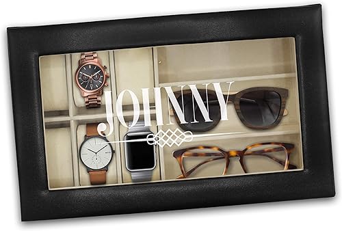 Miniatura 5 de The Wedding Party Store Caja personalizada para relojes y lentes de sol, estuche organizador de relojes y lentes con grabado personalizado (negro)