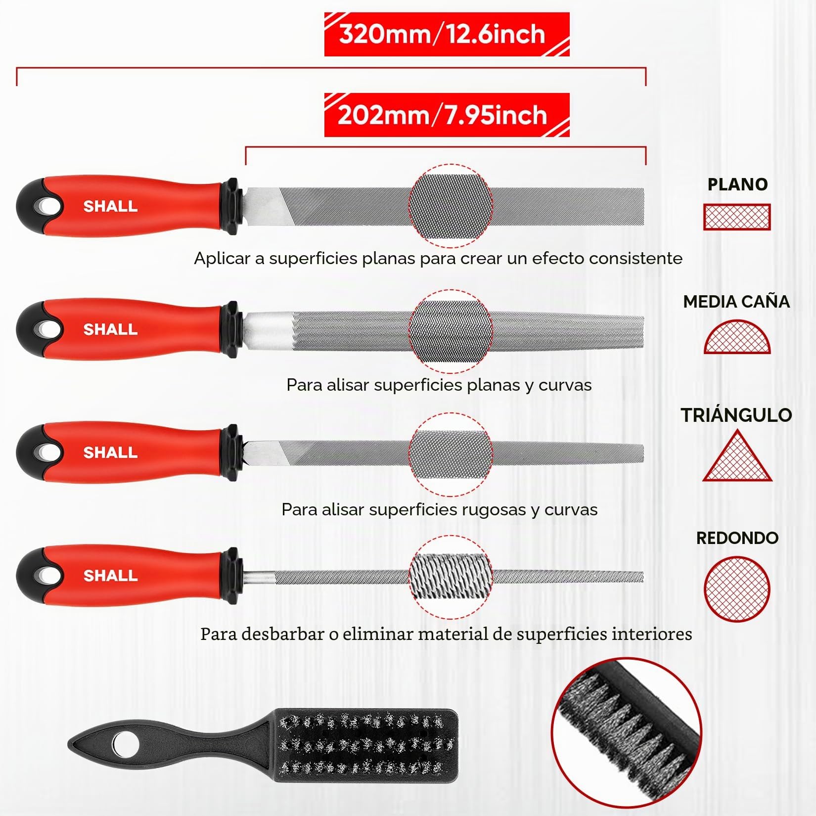 SHALL Juego de 17 limas de metal para metal, madera y plástico, 4 limas de mano y 12 de aguja, cepillo de alambre, lima de metal de alta calidad con caja de almacenamiento.