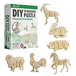 Hands Craft DIY 3D Wooden Puzzle - 6 Assorted Farm Animals Bundle Pack Set Brain Teaser Puzzles Educational STEM Toy Adults and Kids to Build Safe and Non-Toxic Easy Punch Out Premium Wood JP2B7