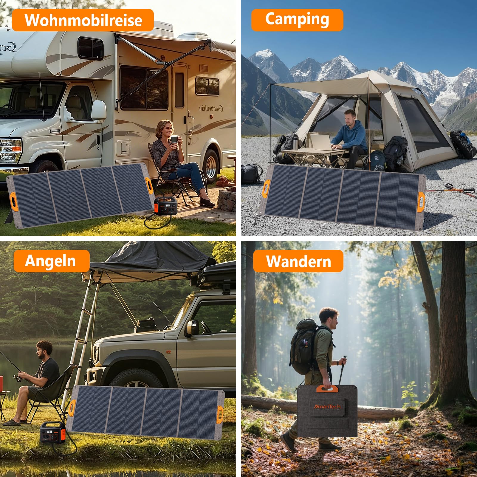 200W Faltbares Solarmodul, Monokristall Silizium Solarmodul, geeignet für Powerbanks, Solaranlagen, Solarladegeräte mit Multi-Contact-4-Anschluss, geeignet für Outdoor, Camping, Garten und Wohnmobile