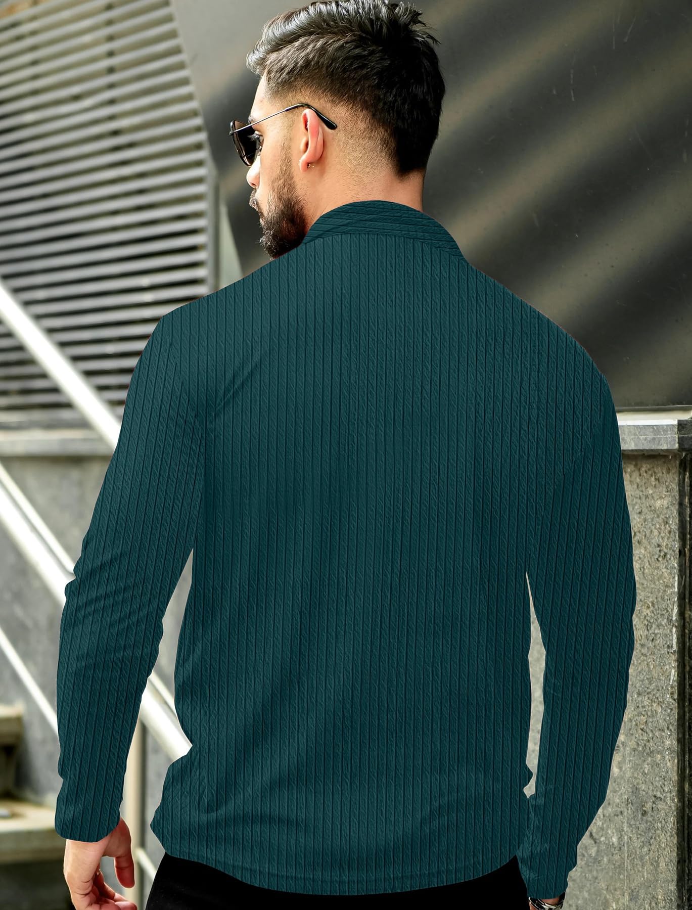 KAJARU Men's Quarter Zip Pullover T-Shirt, Cable Knit Pattern, Full Sleeve (in, Alpha, M, MOREPINCH) - Image 4 thumbnail