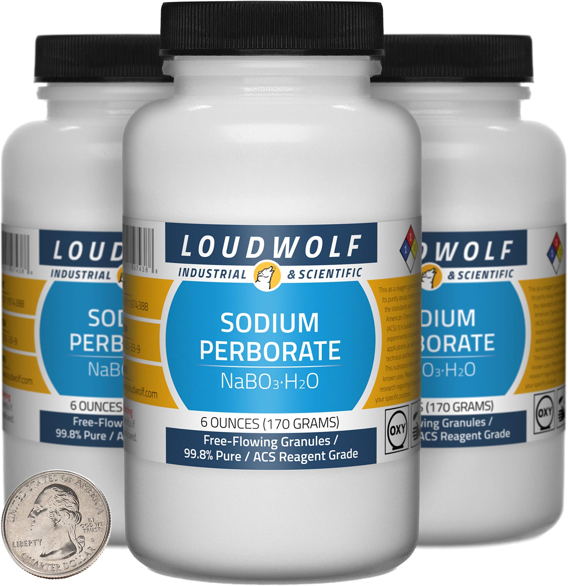 Sodium Perborate / 1.1 Pounds / 3 Bottles / 99.8% Pure ACS Reagent Grade/Free-Flowing Granules