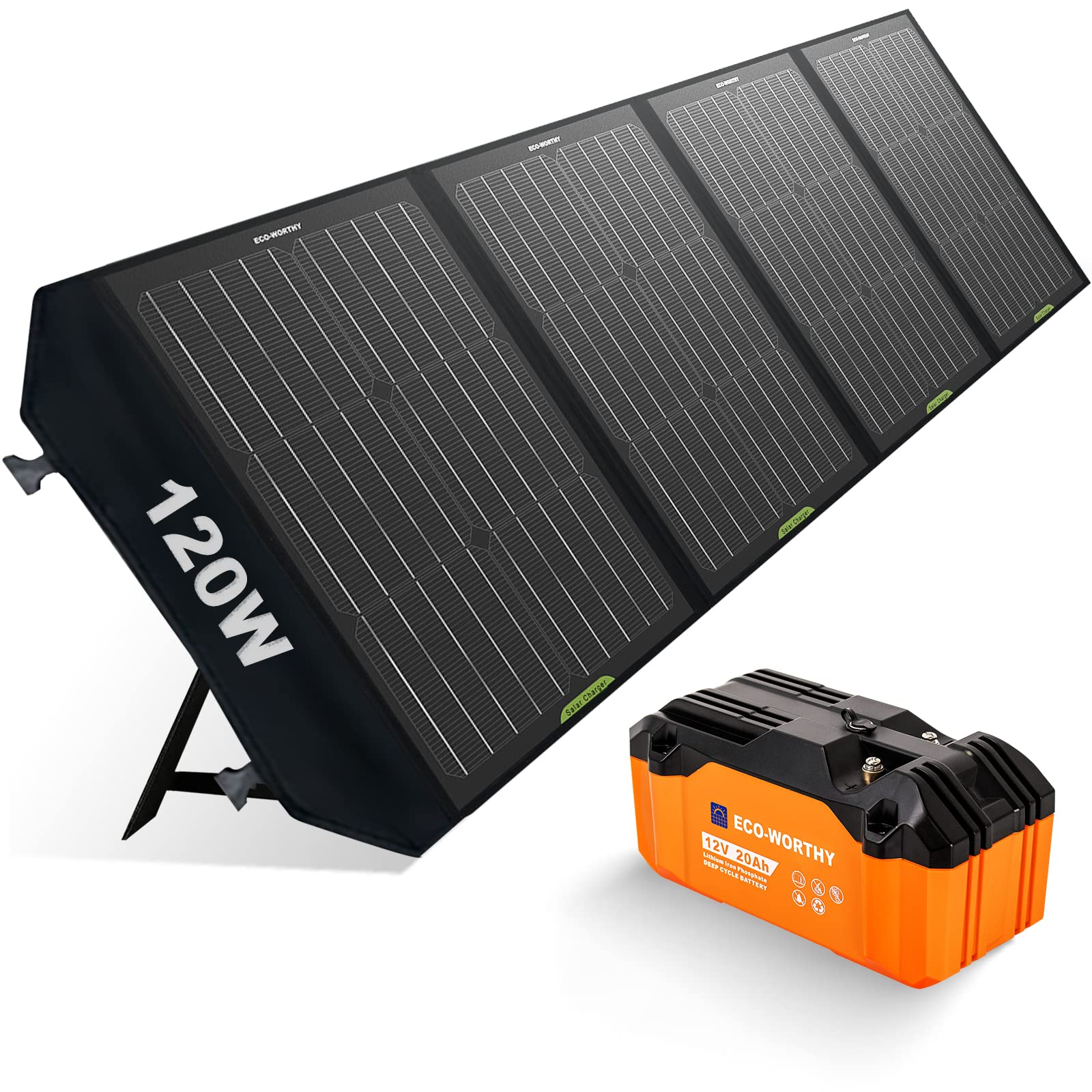 ECO-WORTHY Portable 120W Solar Panel Kit with 20AH 12V Lithium Battery for Outdoor Camping Fishing R