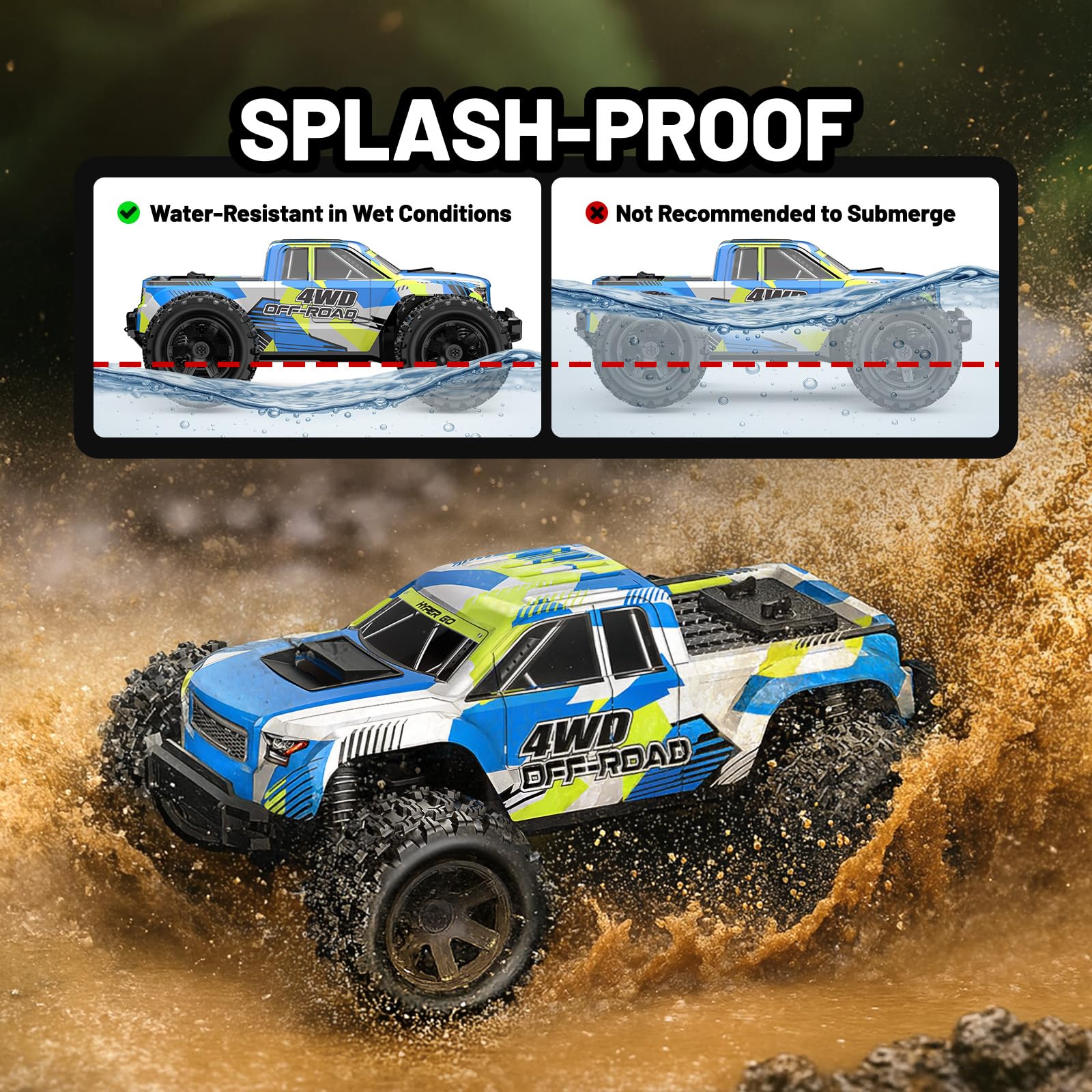 Macchina Telecomandata professionale RC Professionale 4x4 Off-Road 1/18, 36 km/h Monster Truck con Motore RC380,Ammortizzatori ad Olio,Doppia Carrozzeria e 2 Batterie 7.4V 1500mAh