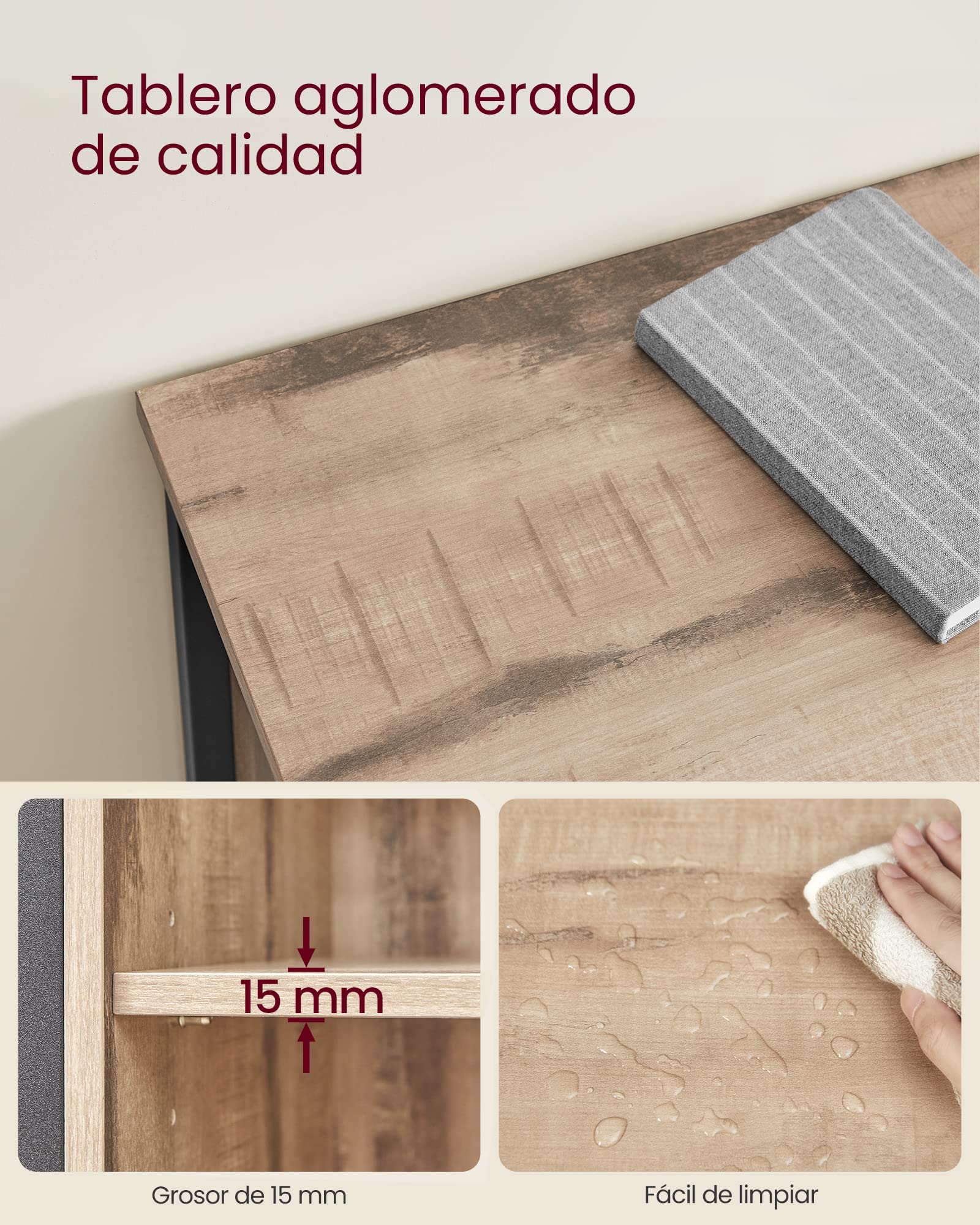 VASAGLE Mueble de Almacenamiento, Aparador, Armario de Cocina, con Puerta Corredera, 30 x 70 x 80 cm, Estante Ajustable, Estilo Rústico, para Sala de Estar, Marrón Roble y Negro LSC100B50 | VASAGLE Armario de almacenamiento, aparador, 30 x 70 x 80 cm, col