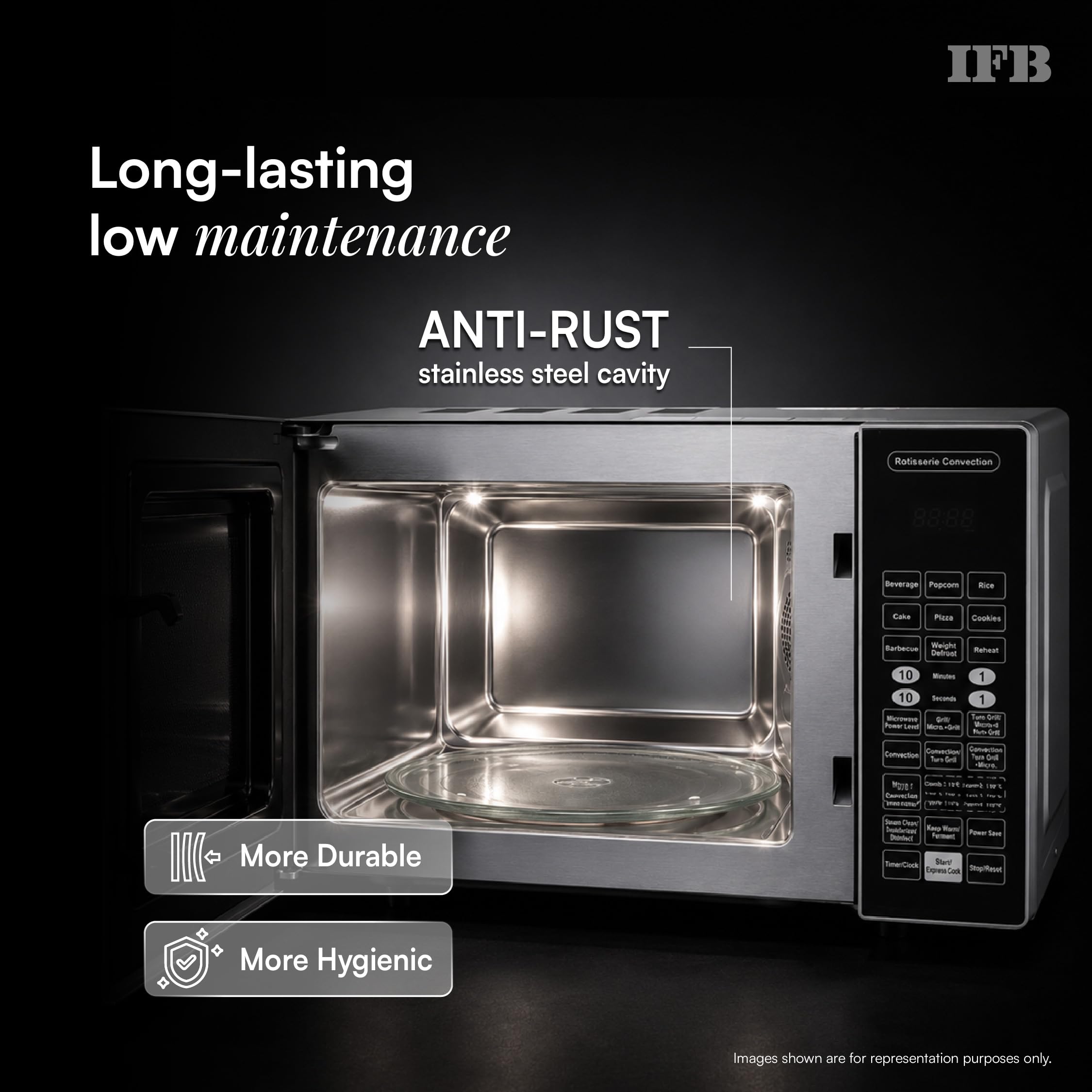 IFB 30L Convection Microwave Oven with 360 Degree Motorized Rotisserie 101 Auto Cook Menus (30BRC2, Black, Auto Defrost, Grill Mode, Combi-Cook Modes, 10 Power Levels) — Amazon image 10