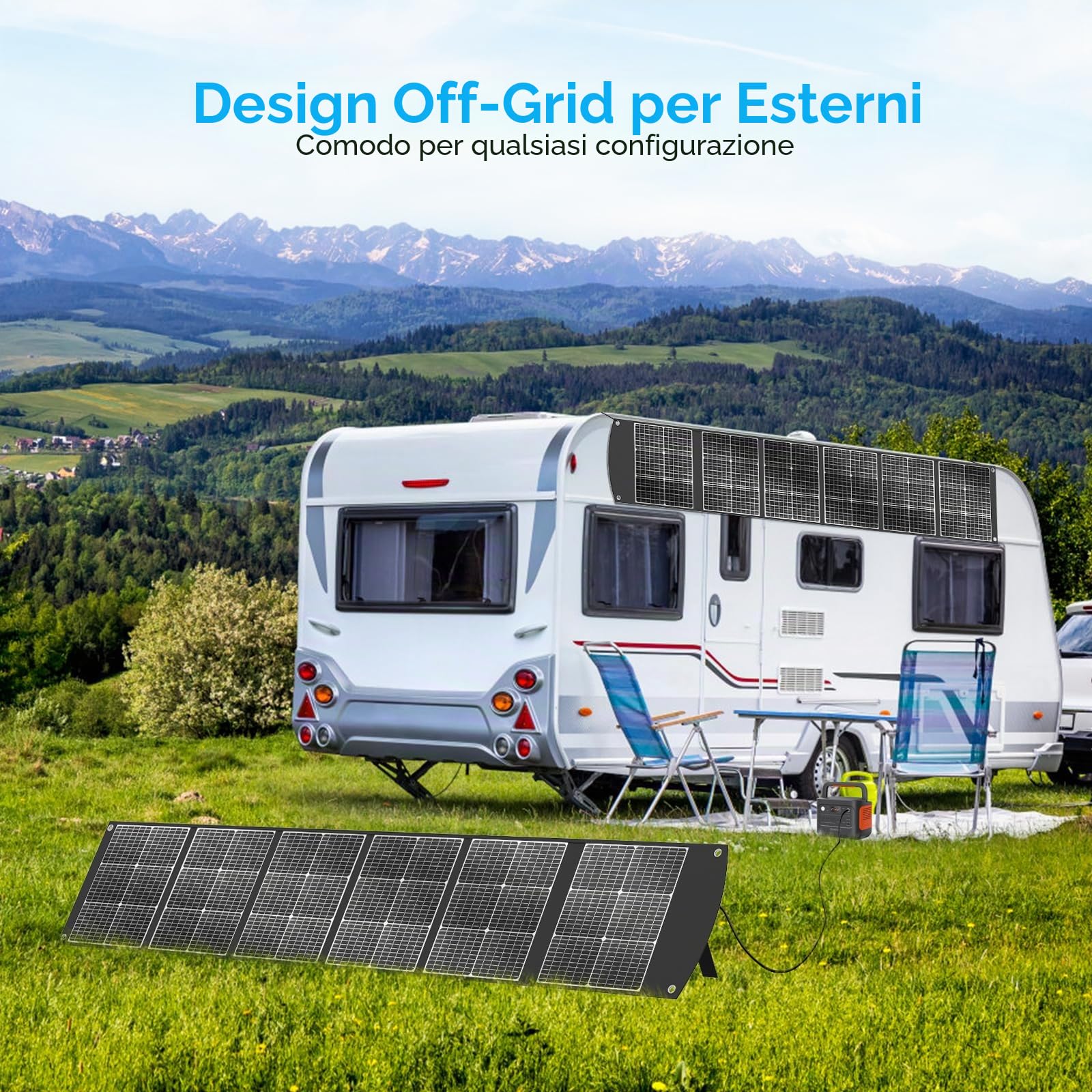 Ecosonique - Pannello Solare Pieghevole Da 300 W,Caricabatterie Solare Portatile Per La Maggior Parte Delle Centrali Elettriche, Alimentatore MC4 da 40 V e Supporto Per Campeggio Esterni