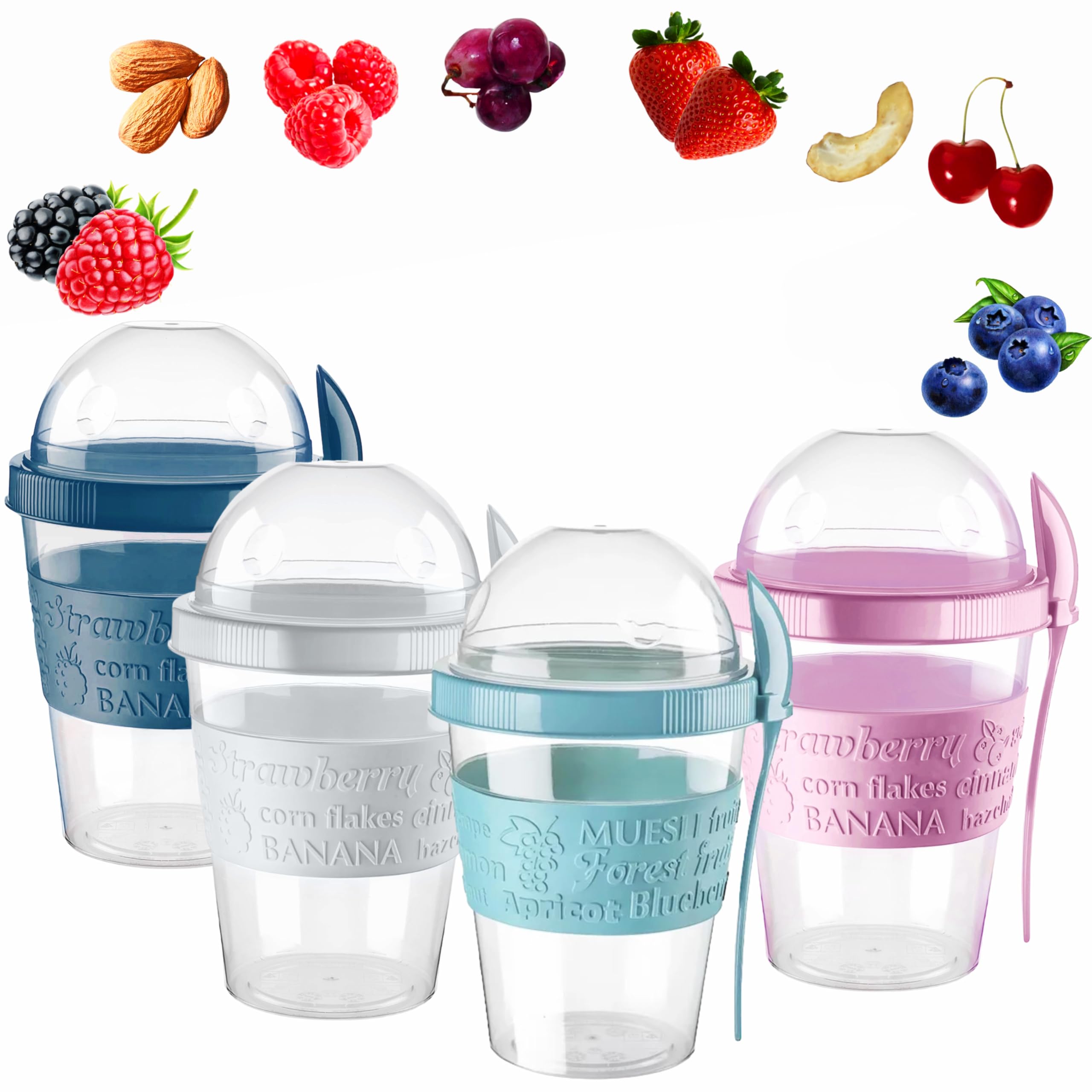vingardium leviosa Yogurt Pots Spoon Reusable 600ML Overnight Oats Muesli Cup with Lid BPAfree Breakfast Cereal To Go Dishwasher Safe Snack Lunch Oatmeal Jars Travel Meal Food Container 20oz (Set 4)