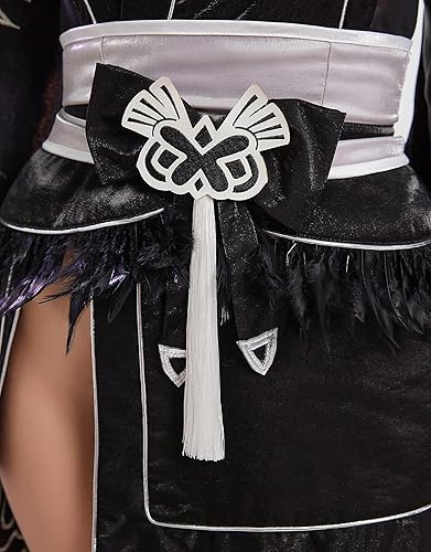 Miniatura 6 de miccostumes Disfraz de cosplay para mujer, conjunto de kimono negro con medias y banda para el cabello