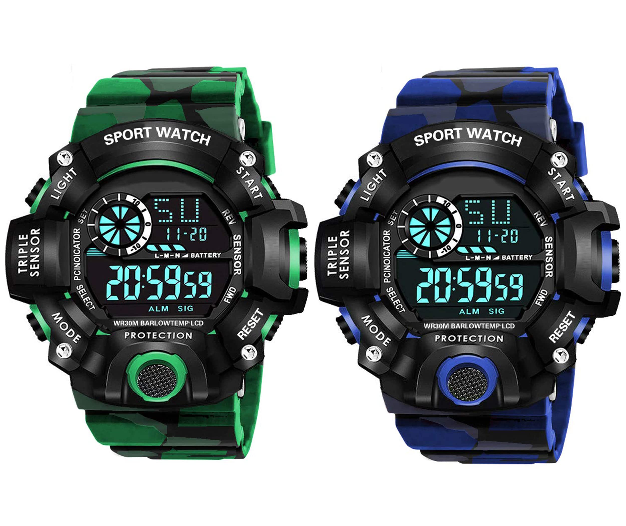 FROZIL Digital Plastic Watch Shockproof Multi-Functional Automatic Army Green Blue Color Strap Waterproof Digital Sports Combo Watch For Mens Kids Watch For Men Pack Of-2 (B0C4BDB5D8) Amazon Price History, Amazon Price Tracker
