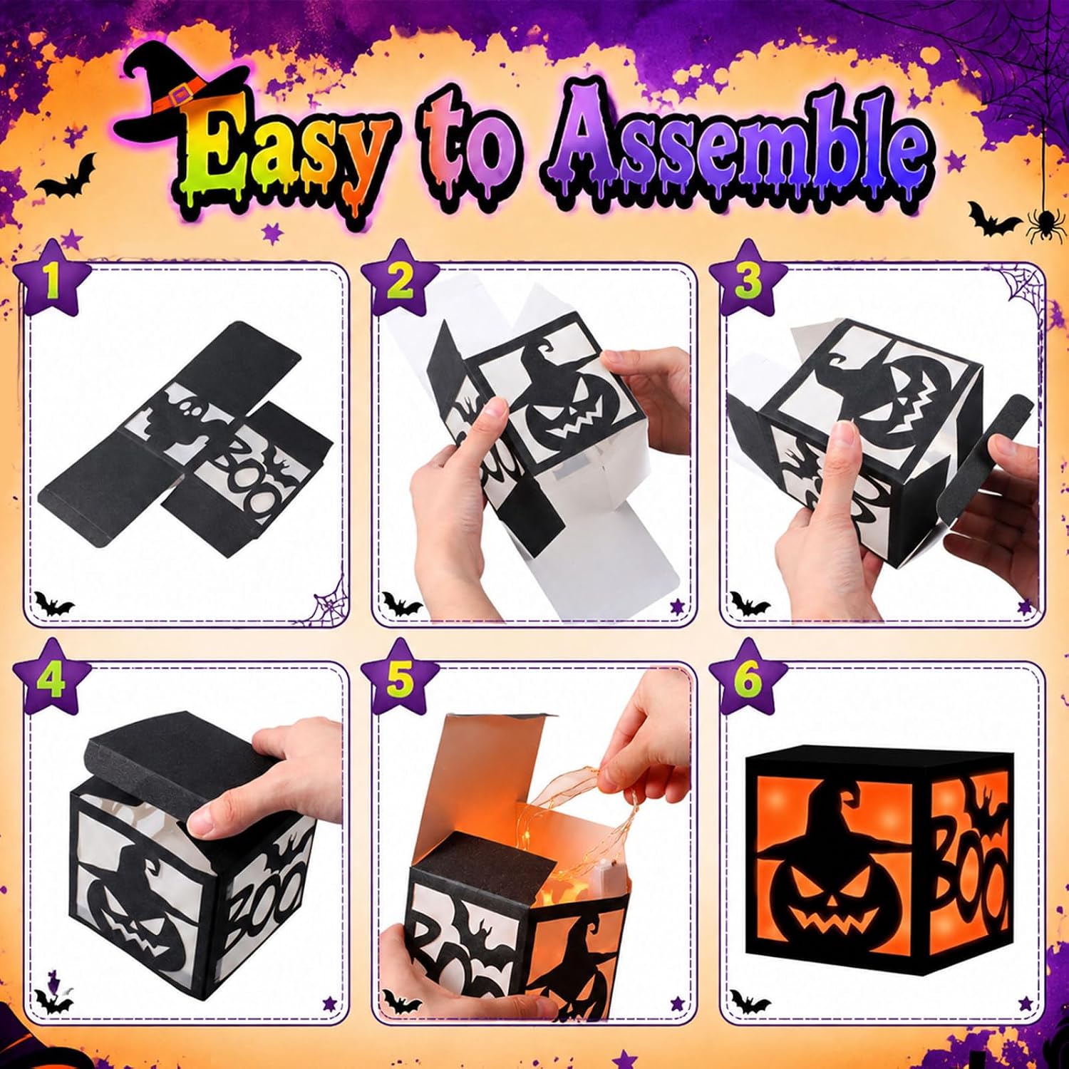 VIHOSE 4 Pcs Halloween Table Centerpieces Boxes Light up Paper Lanterns image 4