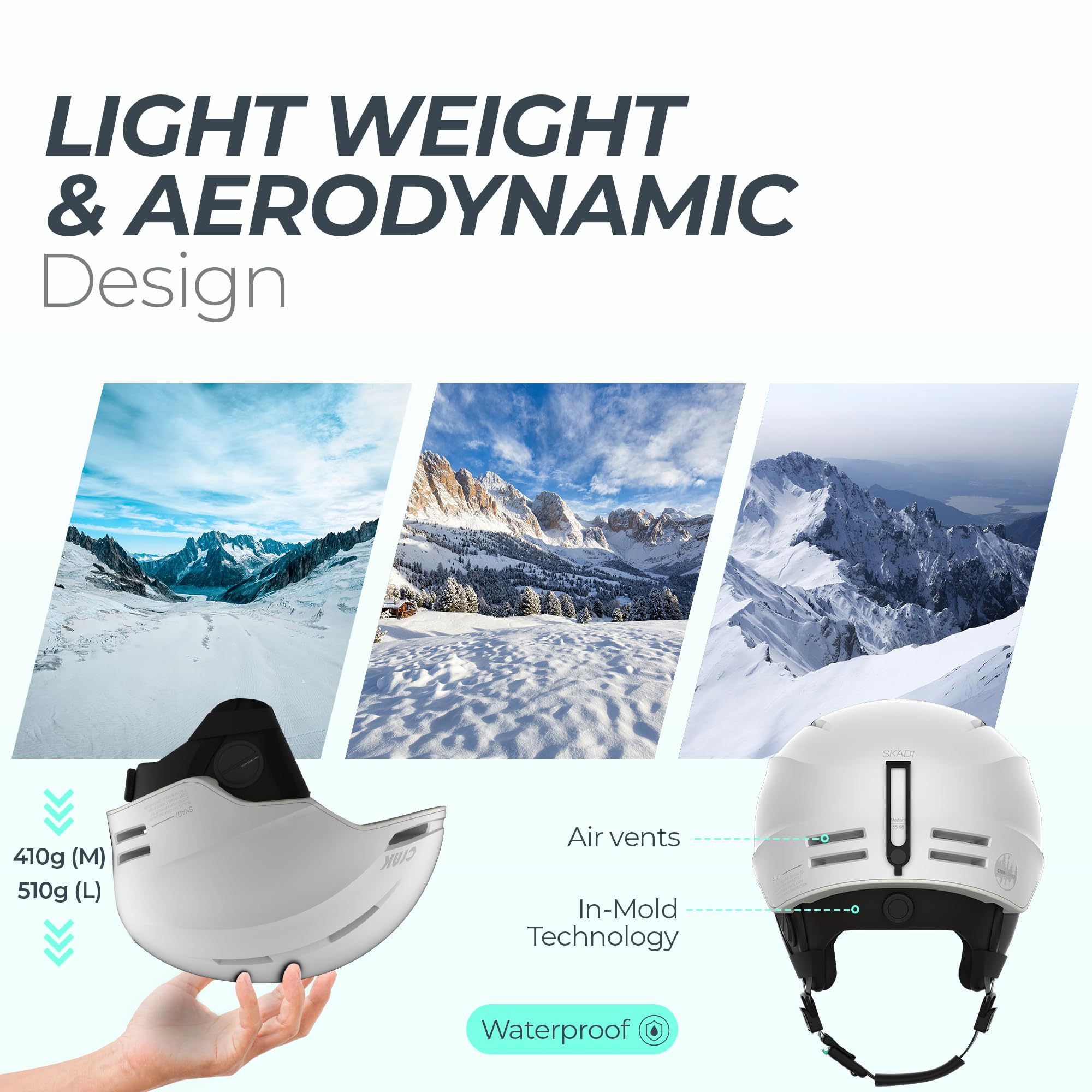 CRNK Skadi Casque de Ski Bluetooth - Casque Ski Homme - Casque Ski Femme - Casques de Ski - Casque Snowboard - Ski Homme - Casque de Ski Homme - Ski Bluetooth - Casque Ski Blanc - Noise Cancelling