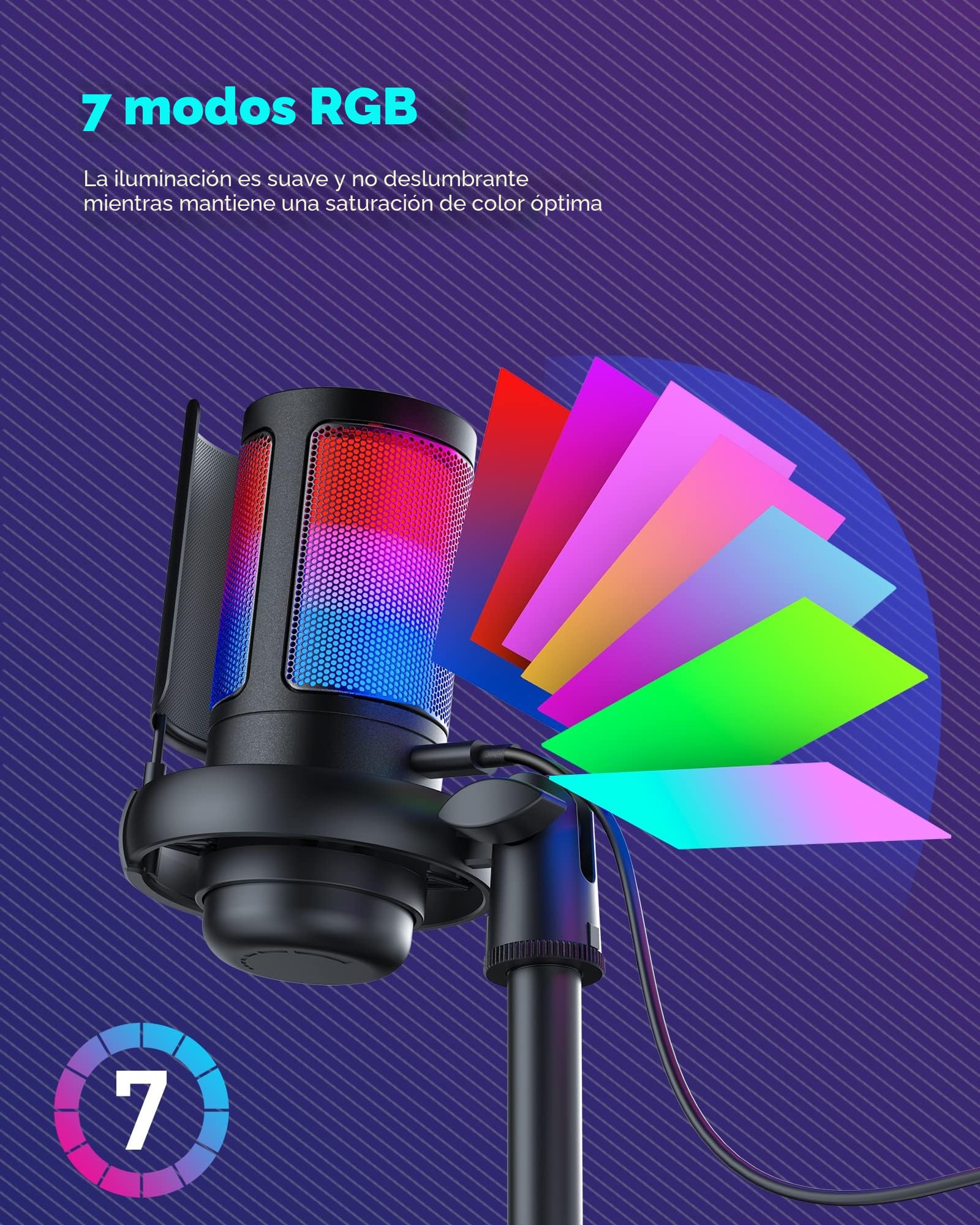 COCONISE Micrófono Gaming RGB, Microfono Pastilla cardioide para PC Mac PS4 PS5, Mute Touch, Equipado con Conector para Auriculares, Perilla para Ajustar el Volumen,Filtro Anti-Pop