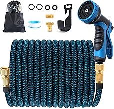 Jsdoin Expandable Garden Hose 15 Metres – Flexible Garden Hoses with 10 Function Gun, 1/2 Inch and 3/4 Inch Adapters for Gardening, Lawn and Car Cleaning