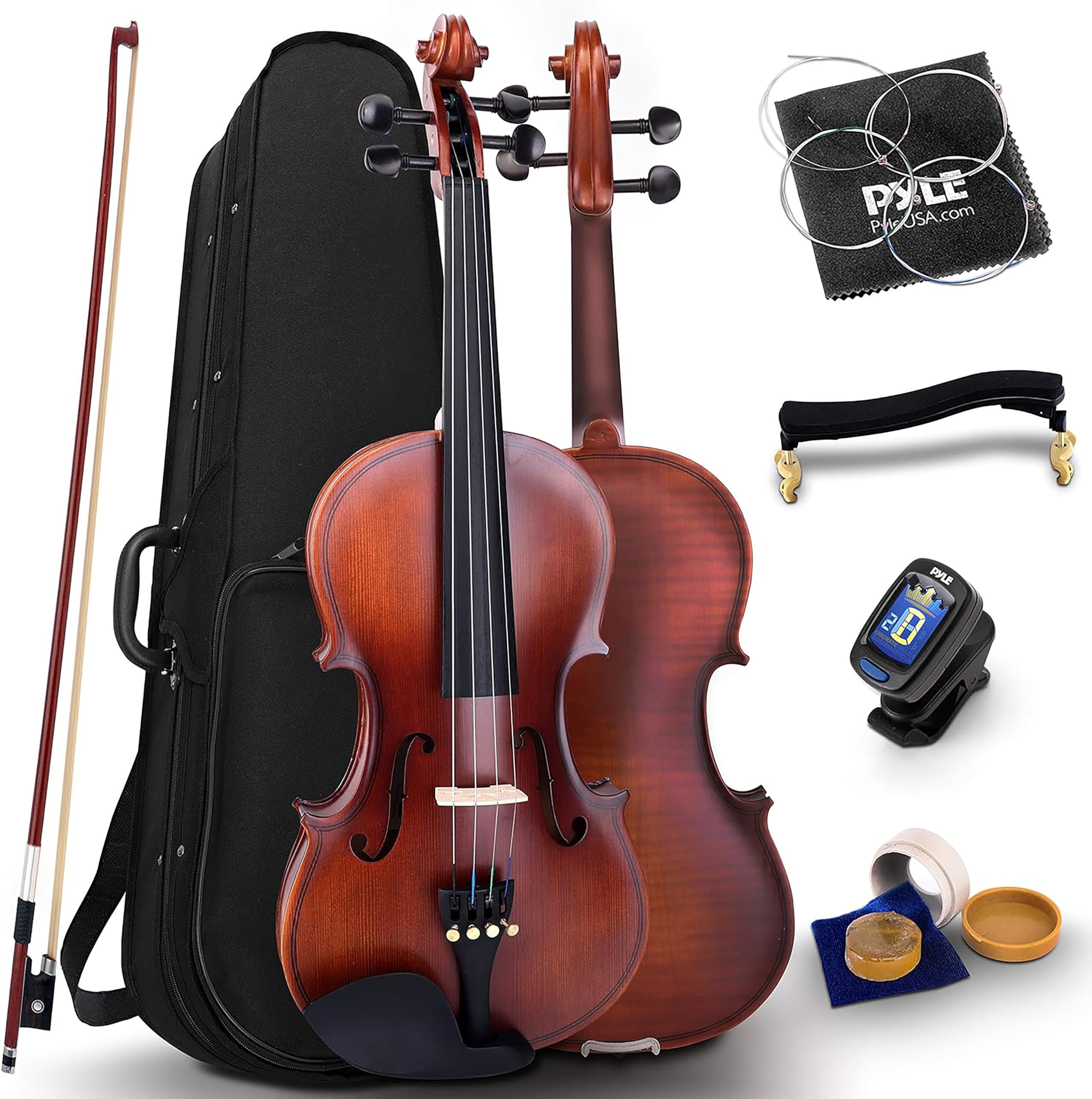 Pyle, Lot de 4 violons à cordes en contreplaqué avec kit d'accessoires inclus (PGVILN20.3)