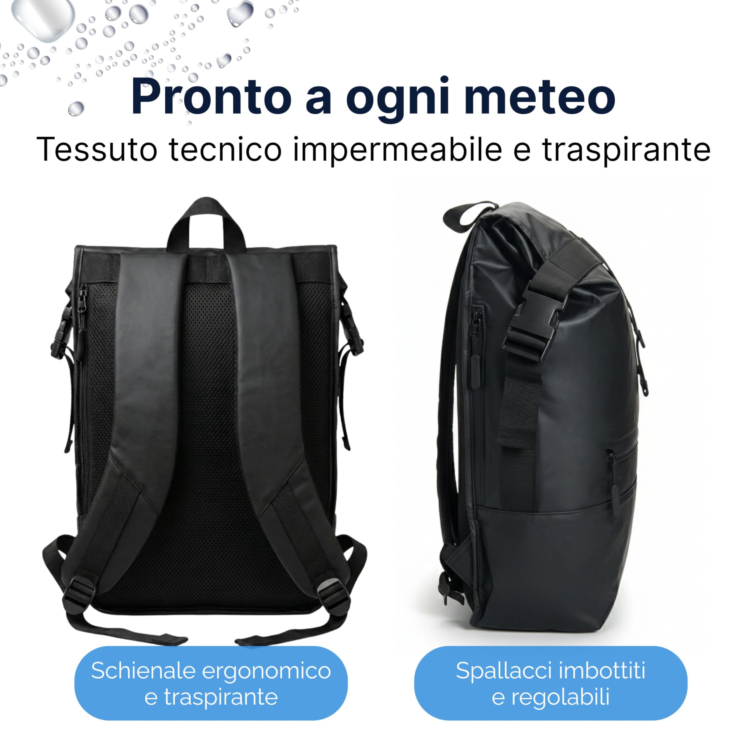 MASC Zaino Rolltop per Ufficio, Zaino da Lavoro Porta PC 17 Pollici, Elegante e Impermeabile perfetto per Uomo e Donna