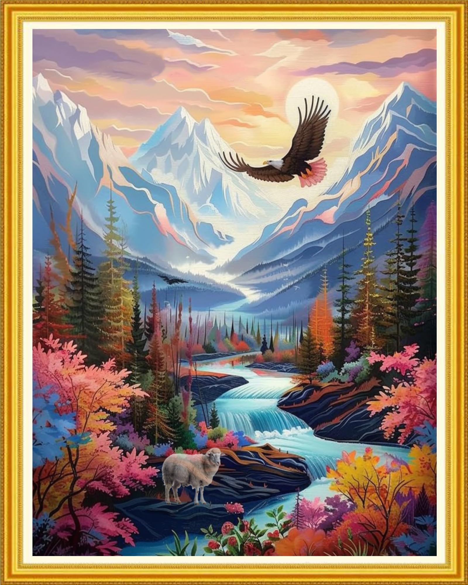 Magxvouy Cross Stitch Kits Stamped Full Range of Embroidery Kits,Cross Stitch Patterns Needlework Kits for Beginners 11CT Printed Kits&amp;Eagle Landscape 16x20 inch