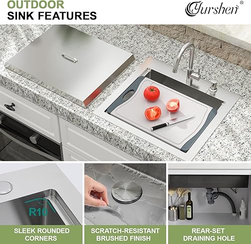Miniatura 5 de Fregadero de cocina para exteriores de 21 pulgadas, fregaderos de barra de montaje superior con grifo de 21 x 20 x 10 pulgadas, fregadero de acero