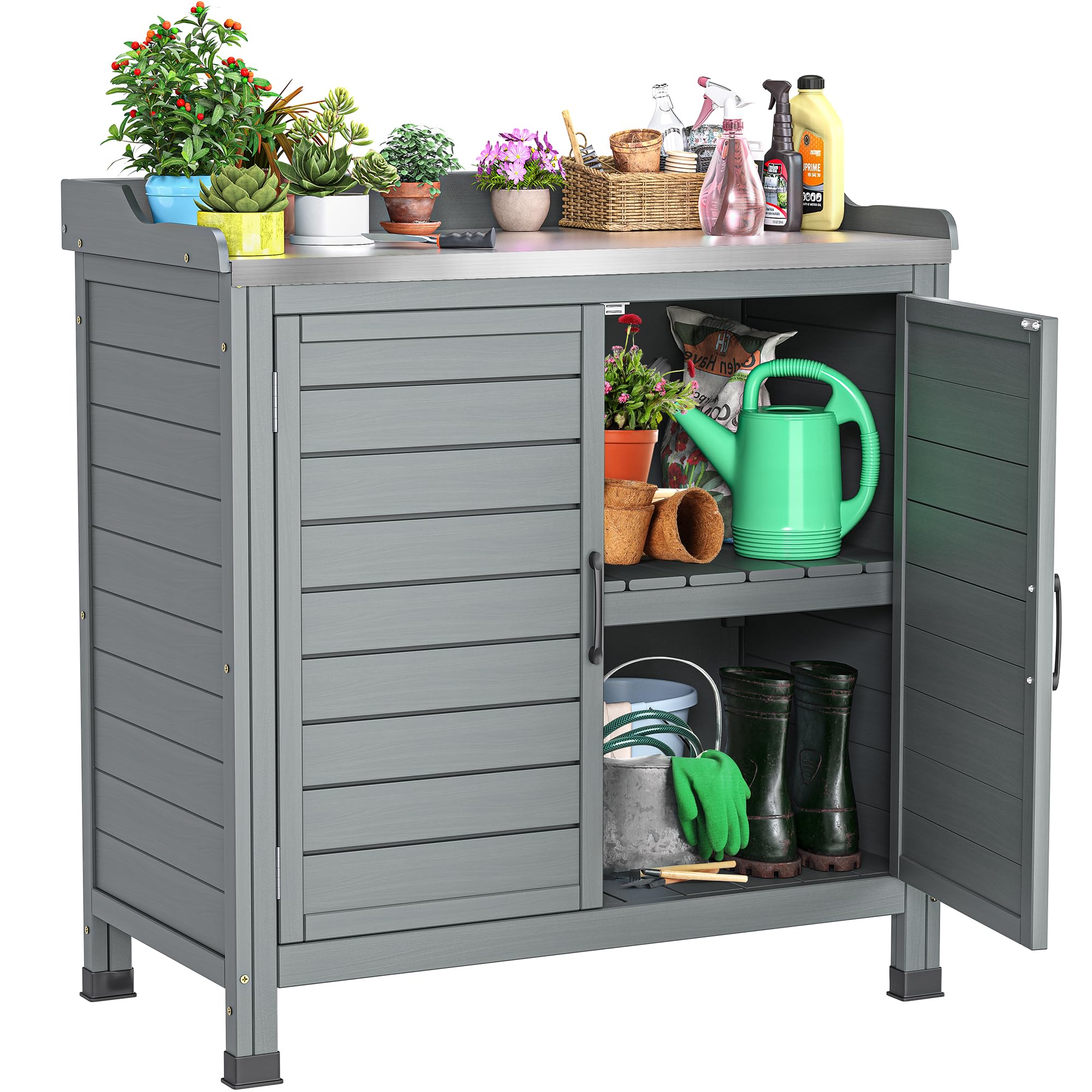 YITAHOME Garden Potting Bench for Outside with Storage Cabinet Gray for sale | Mesa, AZ | Nellis ...