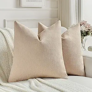 FUTEI Dusky Pink Chenille Decorative Throw Pillow Covers 22x22 Inch Set of 2,Soft Cozy Faux Linen Textured Cushion Case,Farmhouse Home Decor for Couch Living Room