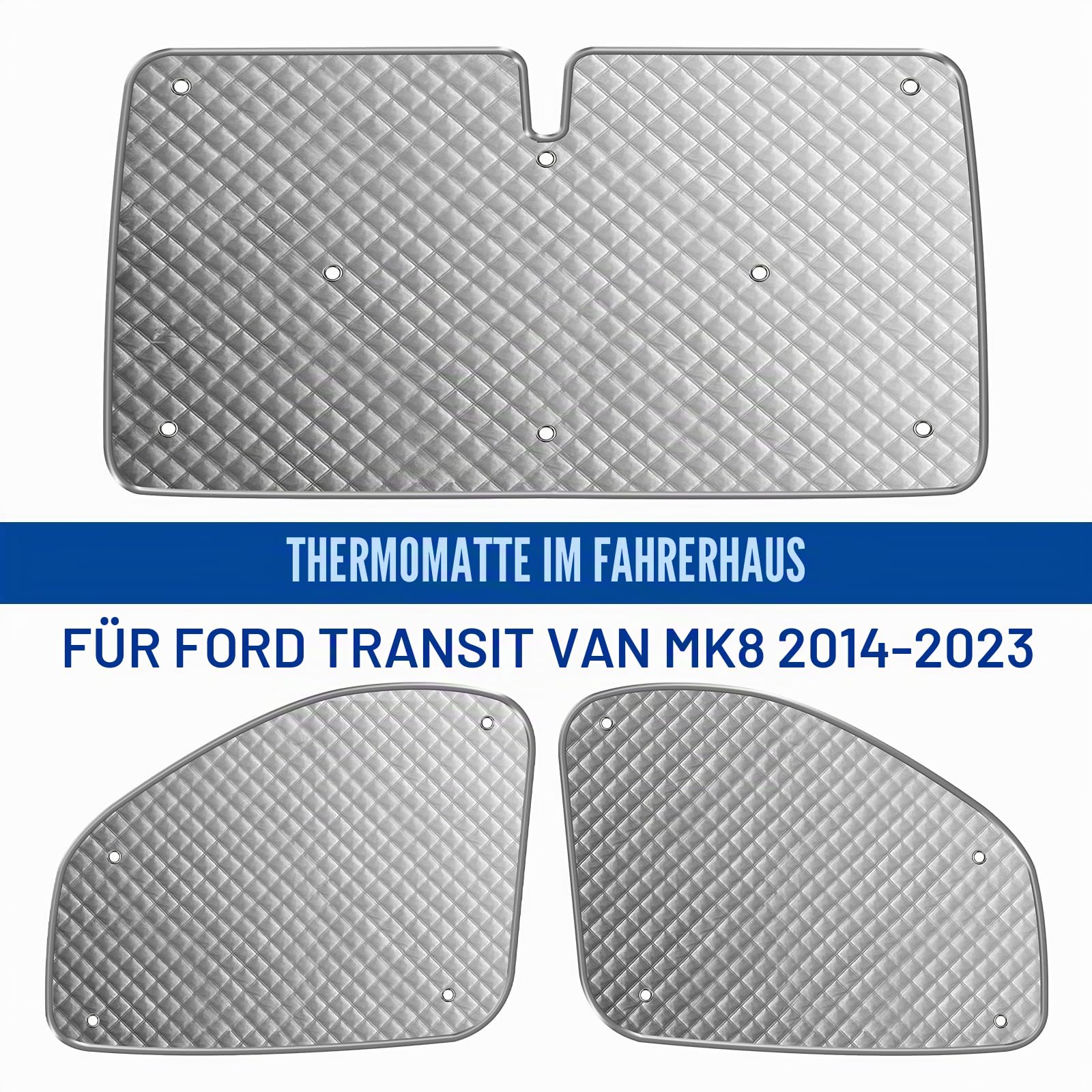 Innenliegender Thermo-Rollo für Transit Van MK8 2014–2024, 3-teiliges Sonnenschutz-Abdeckungs-Set, Sommer-Sonnenrollo und Winter-Windschutzscheiben-Isolierung, Windschutzscheiben-Schutz für