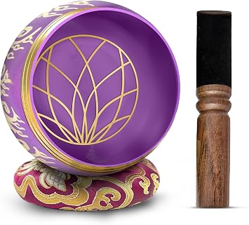 Tibetan Singing Bowl Set - 4" Easy to Play Authentic Handmade Meditation Sounds 7 Chakra Healing HIMALAYAN BAZAAR Purple, 4"