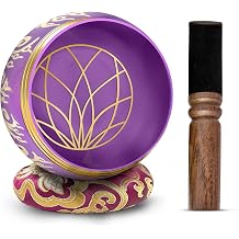 Tibetan Singing Bowl Set - 4" Easy To Play Authentic Handmade For Meditation Sound 7 Chakra Healing By HIMALAYAN BAZAAR Purple, 4"