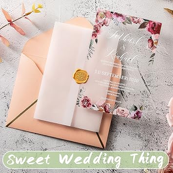 Anvin 50 Pack Pre-Folded Vellum Jackets for 5x7 Invitations Tracing Paper for Invitation Translucent Vellum Paper Wedding Invitations Wrap Liners for DIY Photos Postcards Scrapbook Envelopes(93gsm)