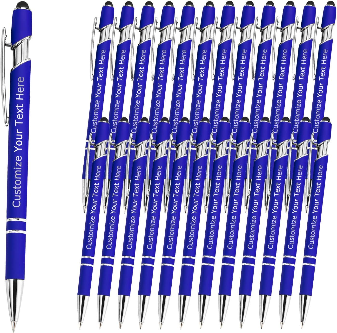 24 PCS Personalized Pens Bulk with Stylus Tip, Custom Engraving Ballpoint Pens with Name Logo Message, Gift Ideas for Birthday Graduation(Medium Point, Black Ink)