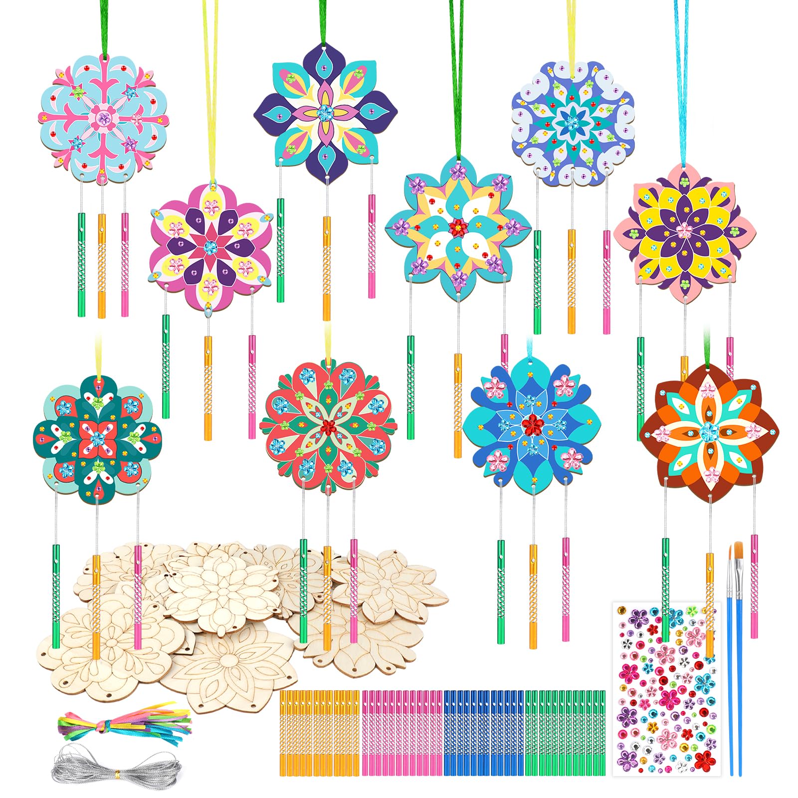 Set di carillon stellato, kit fai da te di carillon in legno, artigianato musicale per bambini all'aperto, ornamenti appesi in legno per Natale, giorno del Ringraziamento, compleanno, Halloween
