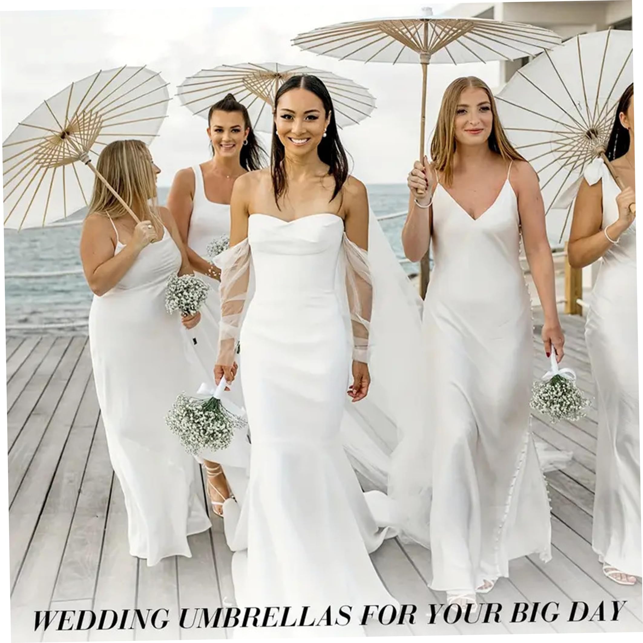 Sombrillas de papel para boda, 6 sombrillas de boda para invitados, parasol y sombrillas decorativas, color blanco, diámetro de 84 cm