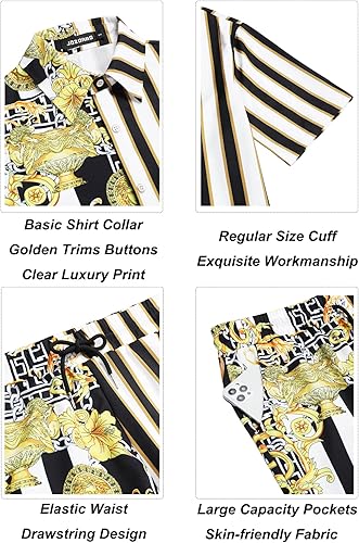 Miniatura 4 de JoZorro Conjunto de camisa hawaiana para hombre, camisas casuales con botones, 2 piezas, trajes de playa de verano de lujo