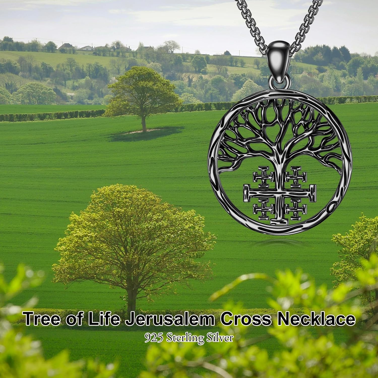 SIMONLY Cross Necklace 925 Sterling Silver Tree of Life/Jerusalem Cross Necklace Crucifix Pendant Religious Jewelry Christmas Thanksgiving Gifts for Men Women - Image 2