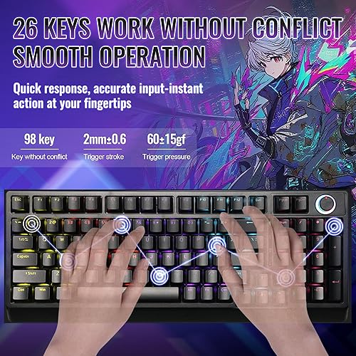 Miniatura 2 de Mechanical Gaming Keyboard with Red Switches 98 Keys PC Gaming Keyboard with BacklitMulti-Function Volume & Lighting Knob,Anti-Ghosting Wired USB