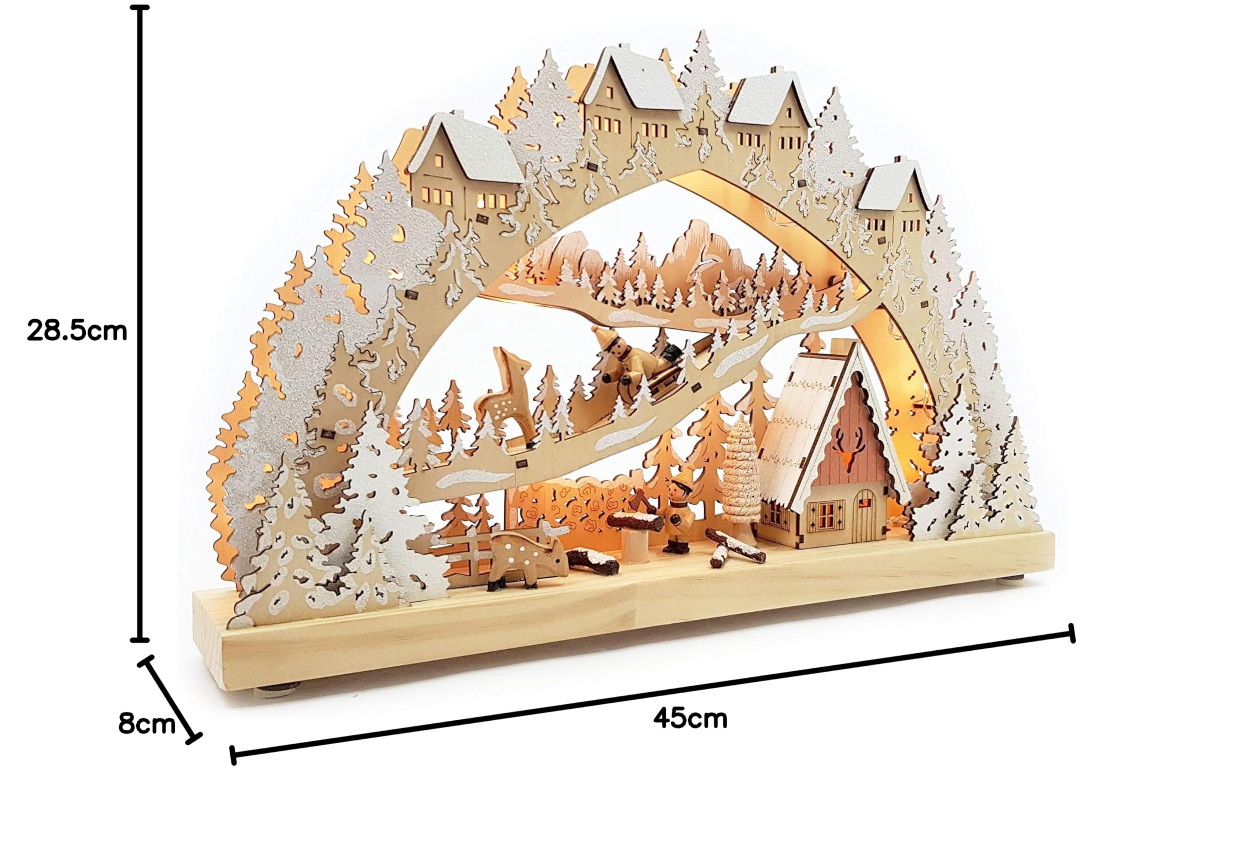 Echtholz LED Schwibbogen mit Timer Jagdhütte Original Wichtelstube Kollektion Leuchter Schwippbogen Lichterbogen