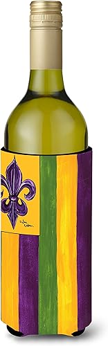 Caroline's Treasures 8137LITERK Mardi Gras Fleur de lis Nation Botella de vino Hugger Botella Enfriador de Frigorífico Funda Abrazador Lavable a