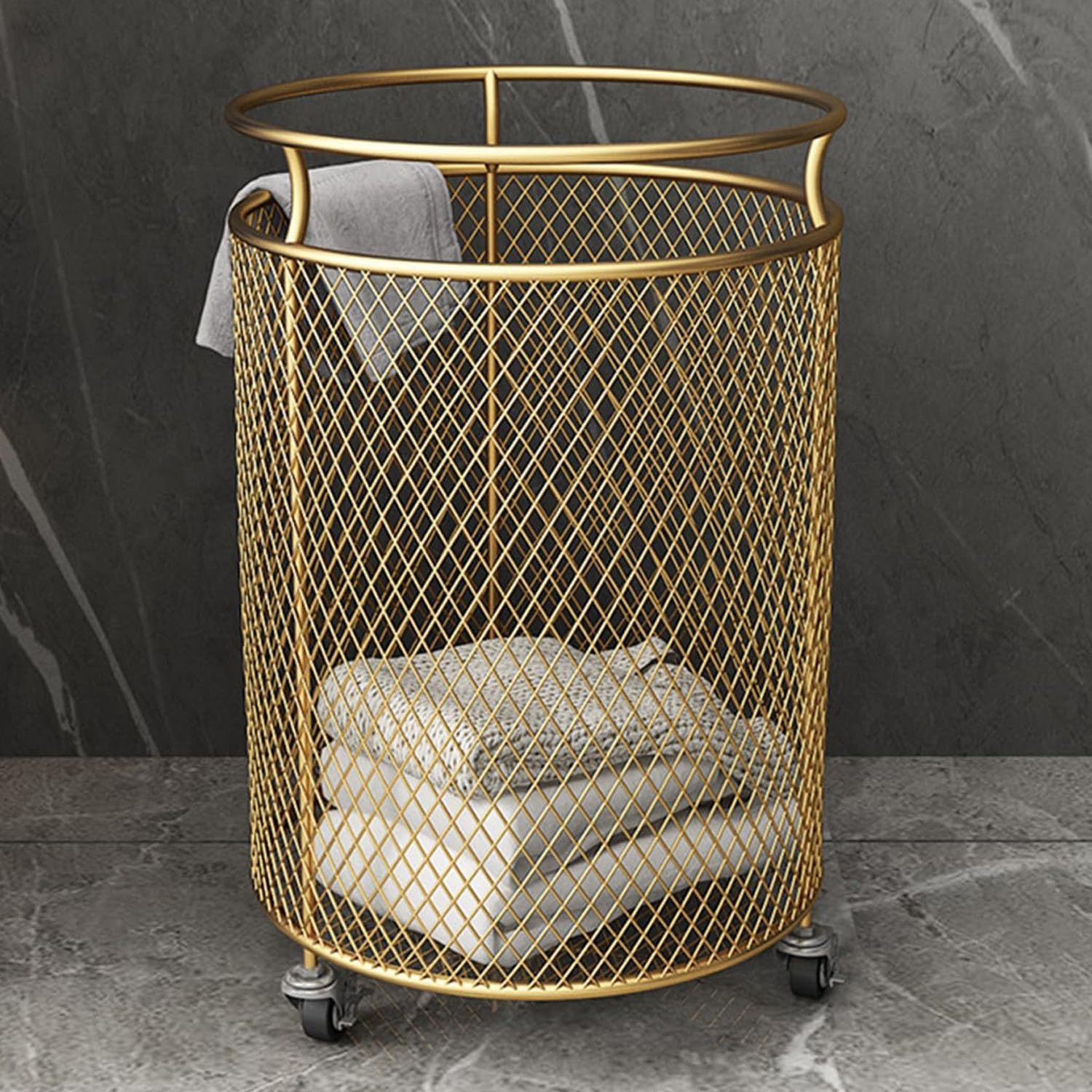 Rolling Laundry Basket Cart, Metal Laundry Basket,Clothes or Linen Storage Organize Hamper Bin for Living Room,Bathroom,Closet or Children Bedroom,Gold……