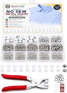 Mandala Crafts 9.74mm White Metal Snaps Buttons with Pliers for Sewing