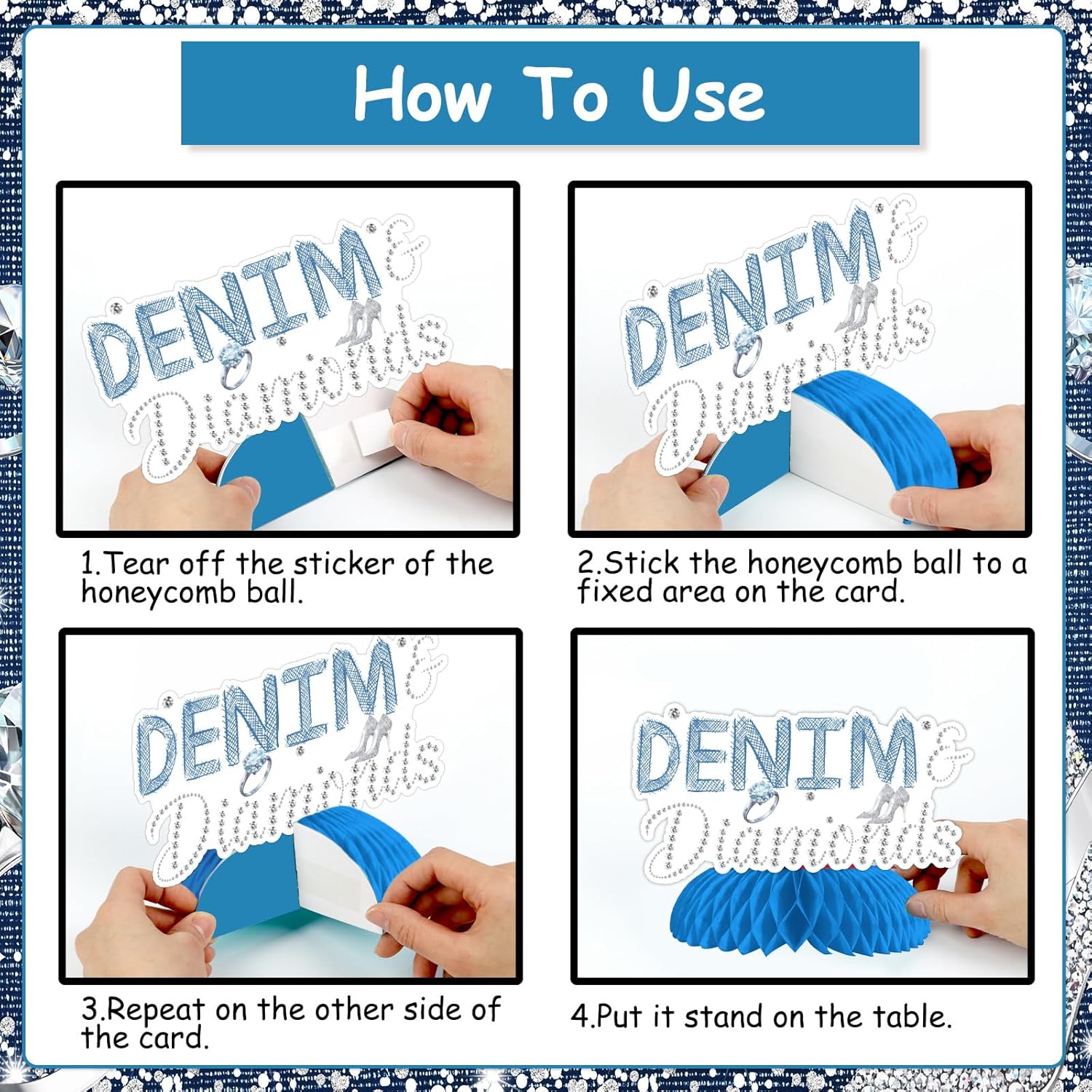 Denim and Diamond Party Decoration, 8pcs Denim and Diamond Honeycomb Centerpiece High Heel Shoes Table Decoration for Denim and Diamond Birthday Bachelorette Bridal Shower Party Decoration