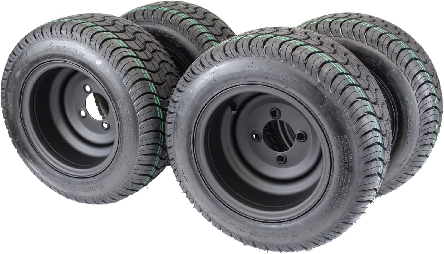 205/50-10 with 10x7 Matte Black Wheels for Golf Cart (Set of 4)