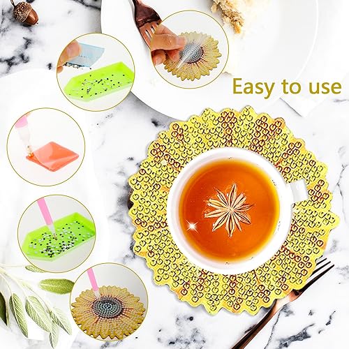 Miniatura 5 de Tzgsonp 10 piezas de posavasos de arte de diamante, kits de posavasos con soporte, posavasos de arte de diamante para principiantes, adultos, niños,