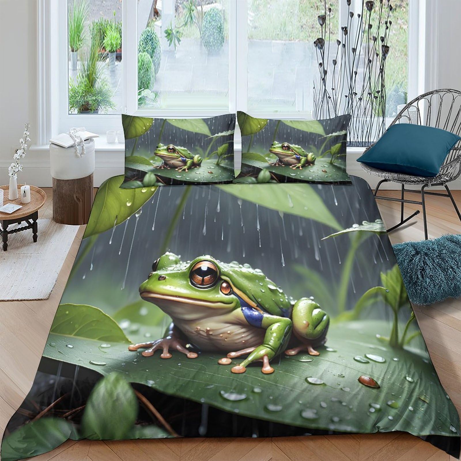 Housse de couette grenouille King 220x240cm avec fermeture éclair facile à enfiler