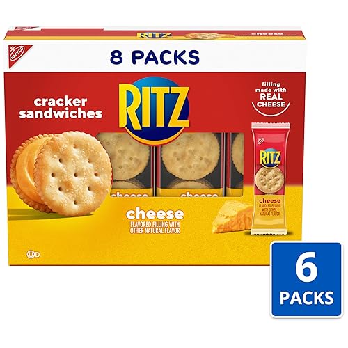 Vista 4 de RITZ Galletas tipo sándwich de queso, aperitivos para el almuerzo, 48 paquetes de bocadillos (6 cajas, 6 galletas por paquete)