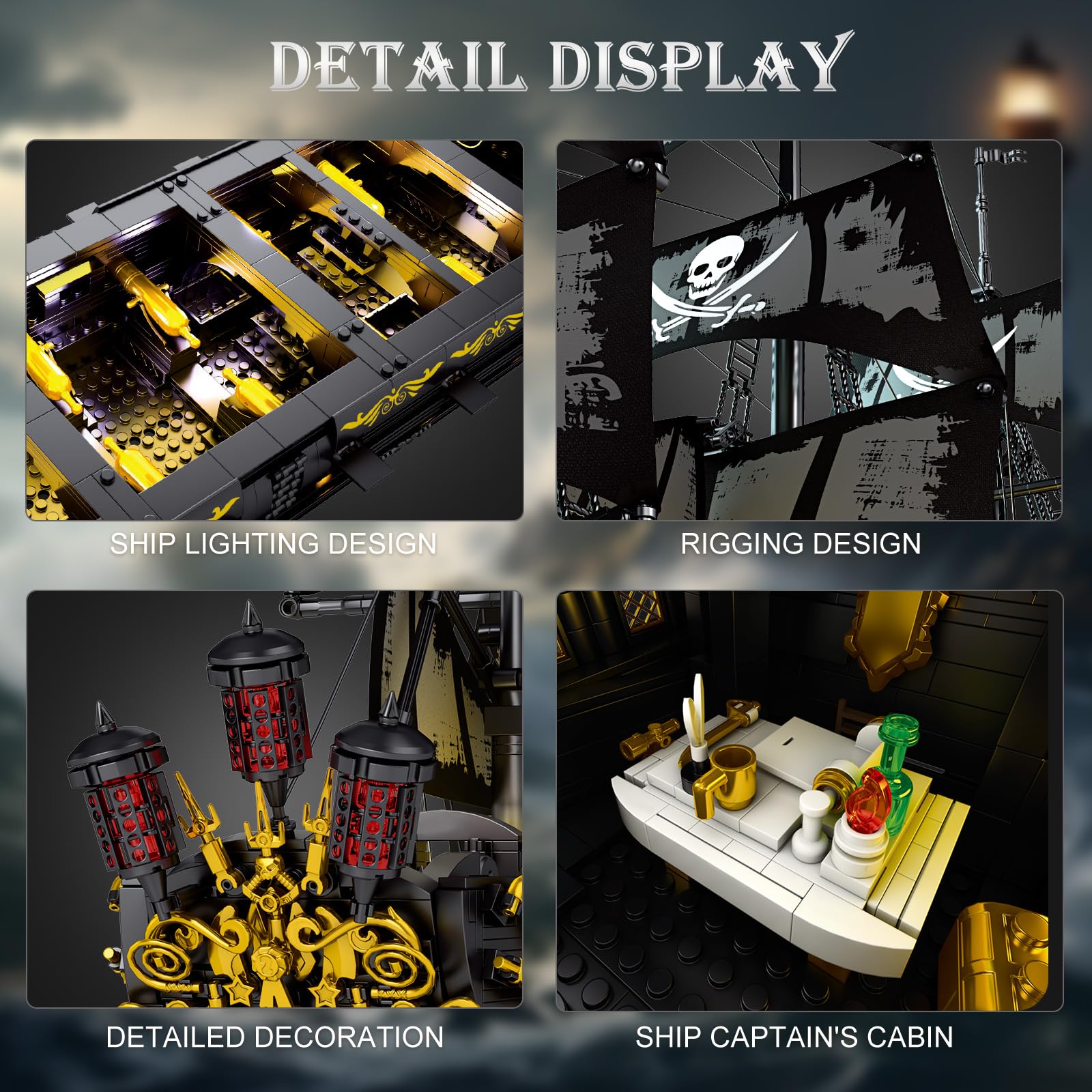 Pirate Ship Building Set with LED Lights,Large Black Pearl Ship Model 66036,Pirate Ship Sailboat Toy,Halloween Home Decor Birthday Gifts,Model Kits for Adult Boys Girls 14+（4304 PCS）