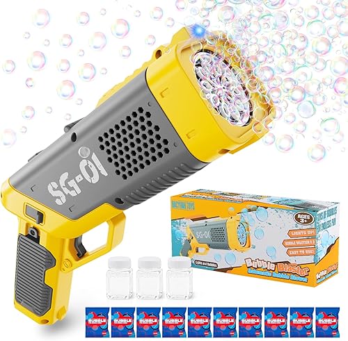 Miniatura 1 de Pistola de burbujas para niños pequeños  Fabricadores de burbujas con luz 10 agujeros, 3 burbujas de recambio de solución, verano al aire libre,