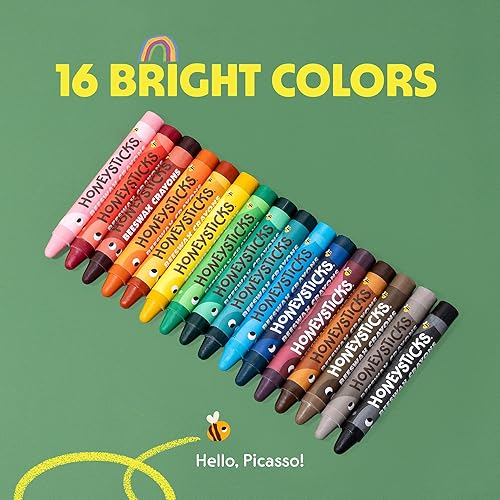 Vista 7 de Honeysticks Jumbo Crayons (16 Pack) - Non Toxic Crayons - 100% Pure Beeswax and Food Grade Colors - 16 Bright Colors - Large, Easy to Hold and Use