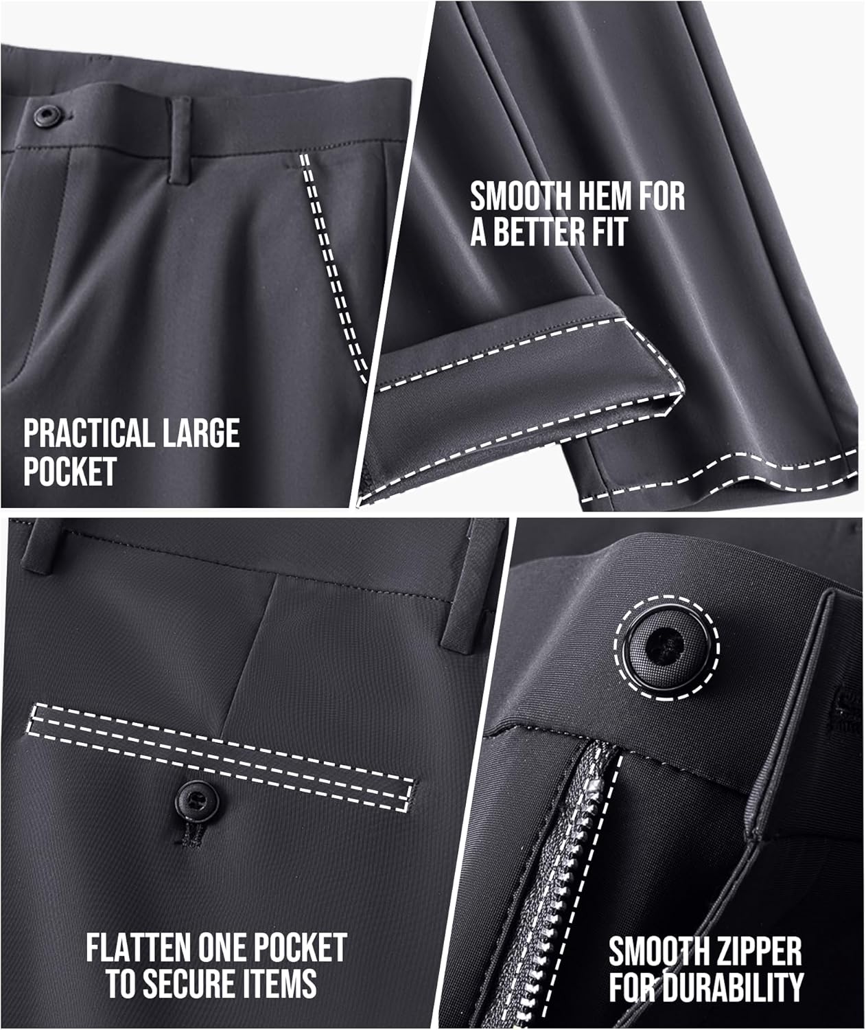 Safort Mens Golf Pants Dress Work Stretch Slim Slacks Classic Fit Comfy Straight Leg Casual Trousers with Pockets - Image 4