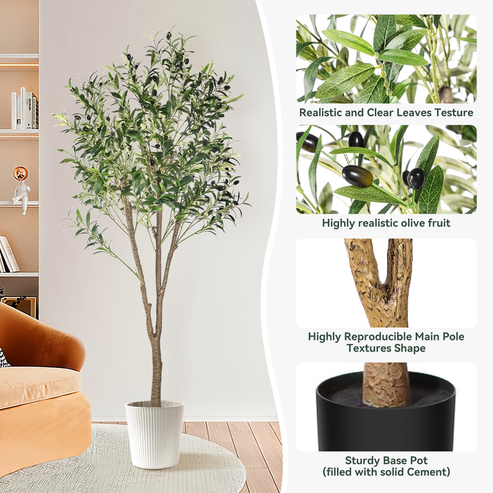 Pianta artificiale di ulivo artificiale, grande oliva, albero di ulivo, decorazione per interni ed esterni, casa, soggiorno, ufficio, giardino, decorazione moderna, regalo di casa, 180 cm