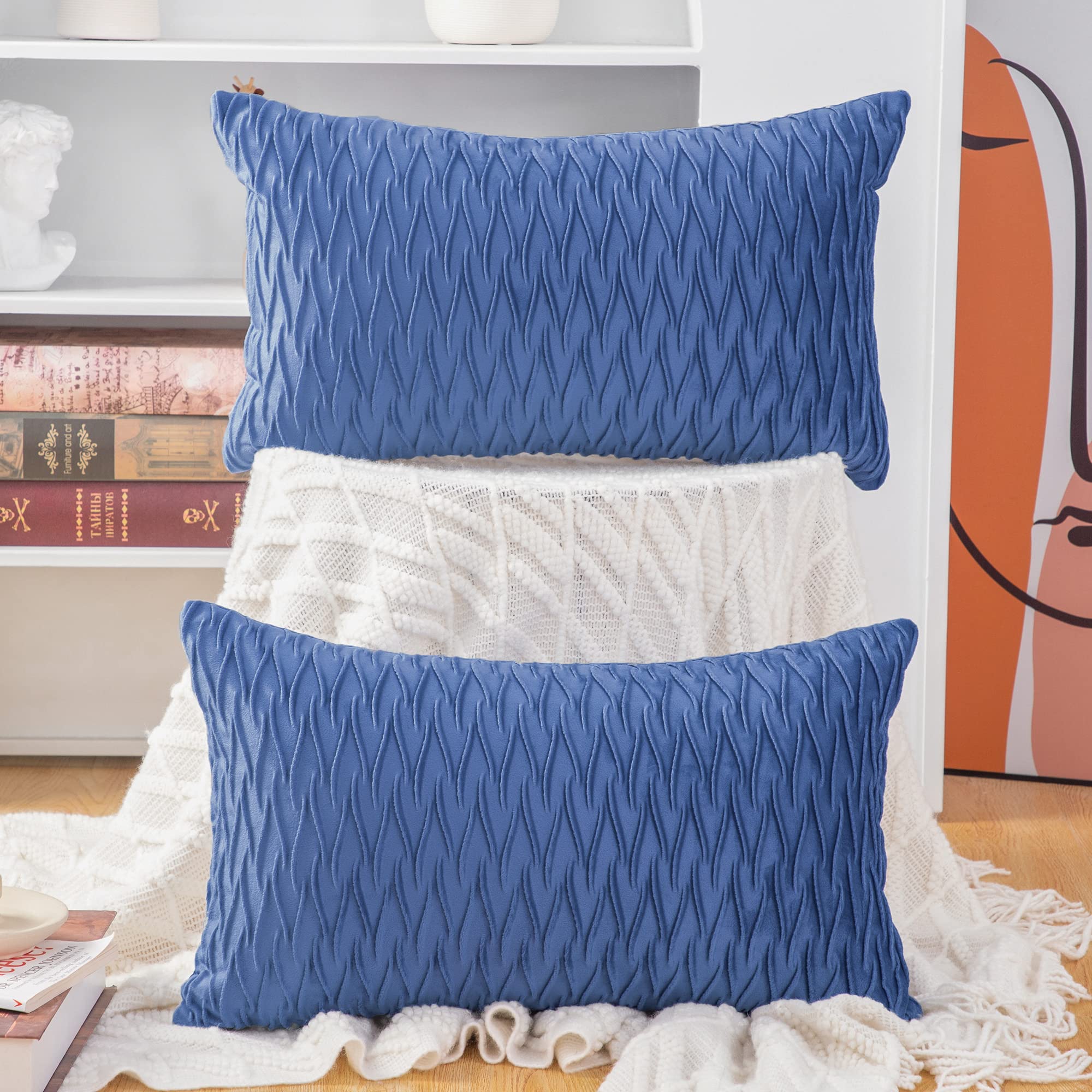 2 Federe Cuscino In Velluto Blu Reale - 30x50 Cm, Decorative Per Divano - Foto 7